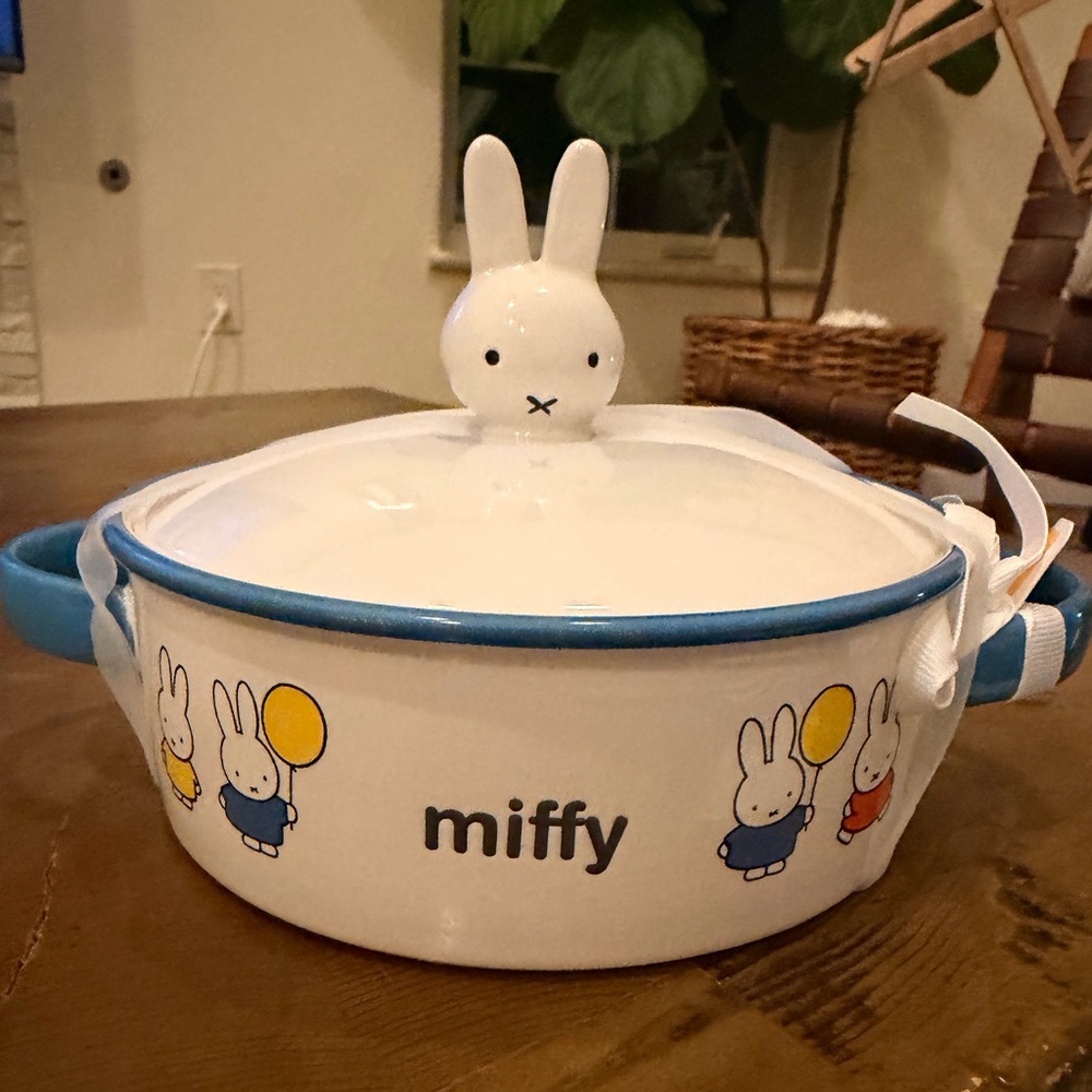 Miffy Ceramic Pot with Lid | Cute Bunny Design | Blue & White
